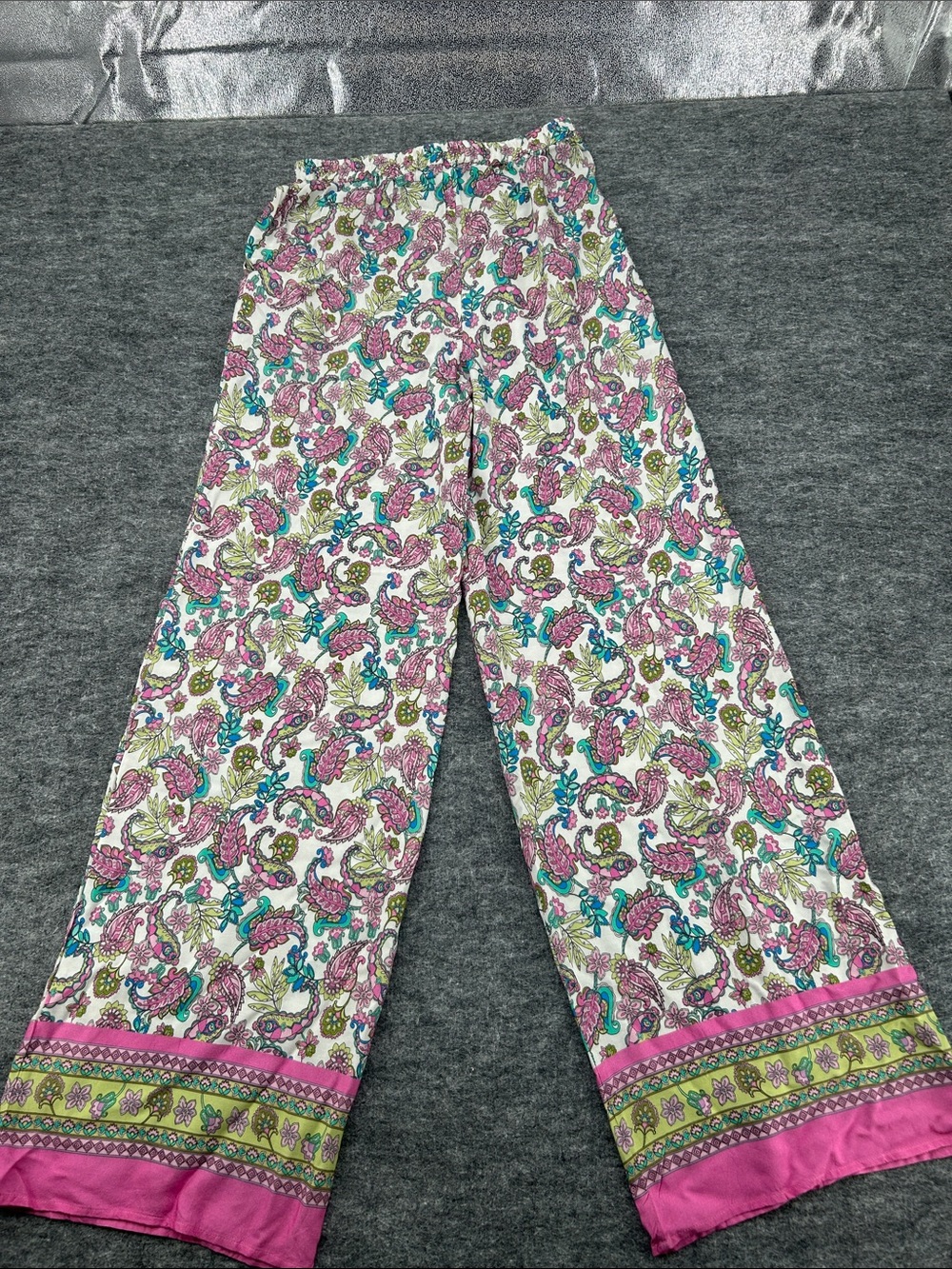 Fattore C Paisley Print Wide Leg Palazzo Pants Pink Boho Elastic Waist Size S - Picture 9 of 11